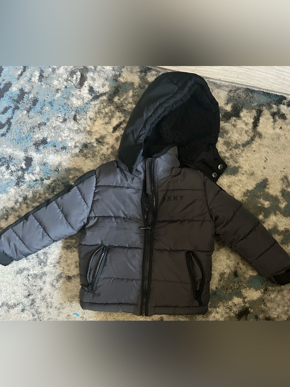 DKNY Black Toddler Puffer Jacket with Hood
